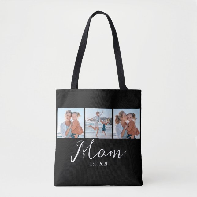 Mum Established Script Black 3 Photo Tote Bag (Front)