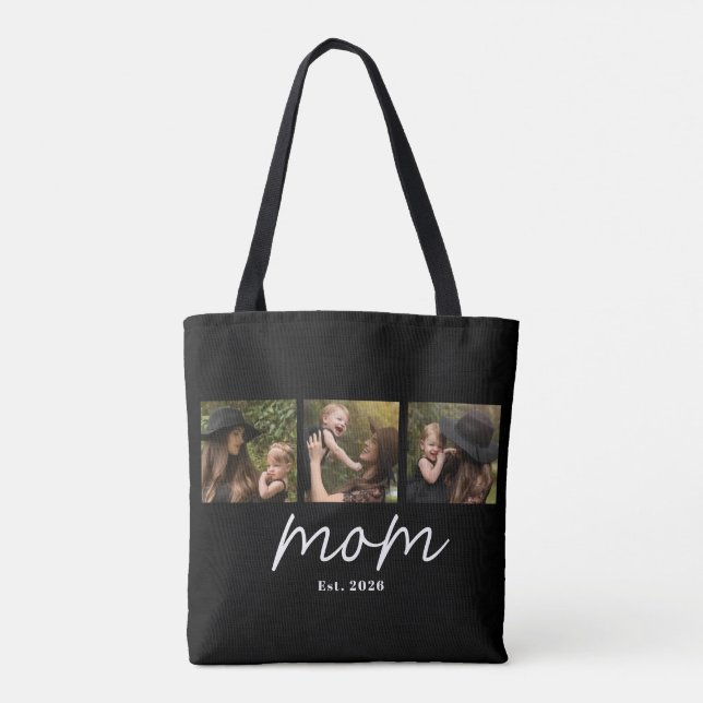Mum Established Script Black 3 Photo Tote Bag (Back)