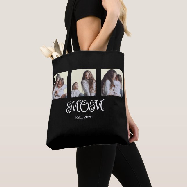 Mum Established Script Black 3 Photo Tote Bag (Close Up)