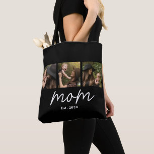 Mum Established Script Black 3 Photo Tote Bag