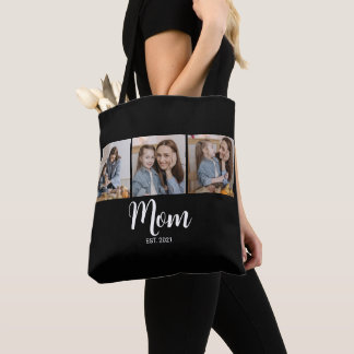 Mum Established Script Black 3 Photo Tote Bag