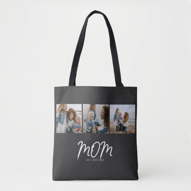 Mum Established Script Black 3 Photo Tote Bag (Front)
