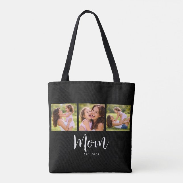 Mum Established Script Black 3 Photo Tote Bag (Back)
