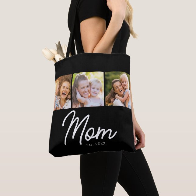 Mum Established Script Black 3 Photo Tote Bag (Close Up)