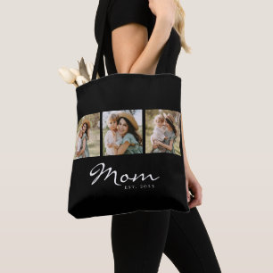 Mum Established Script Black 3 Photo Tote Bag