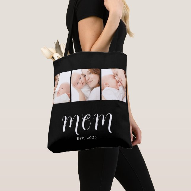 Mum Established Script Black 3 Photo Tote Bag (Close Up)