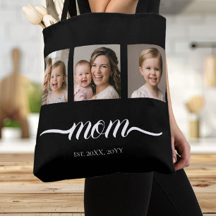 Mum Established Script Black 3 Photo Tote Bag