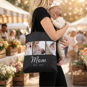 Mum Established Script Black 3 Photo Tote Bag