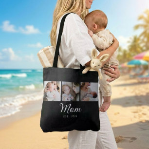 Mum Established Script Black 3 Photo Tote Bag