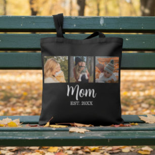 Mum Established Script Black 3 Photo Tote Bag