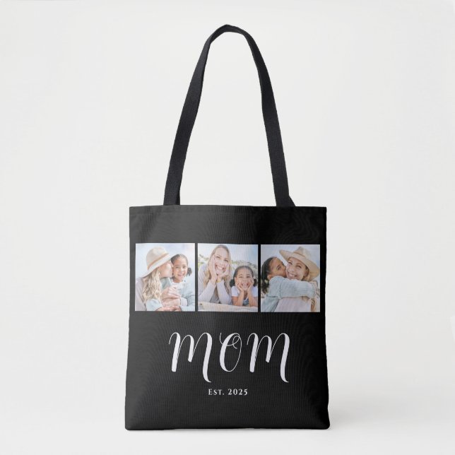 Mum Established Script Black 3 Photo Tote Bag (Front)