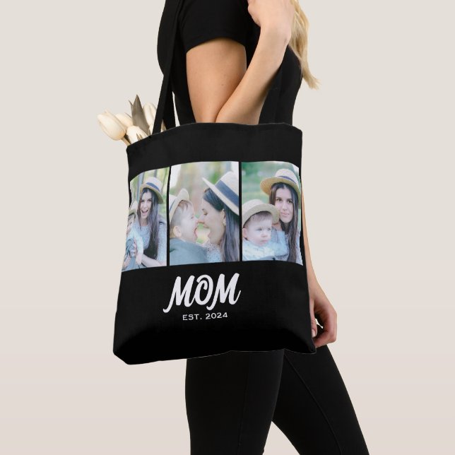 Mum Established Script Black 3 Photo Tote Bag (Close Up)