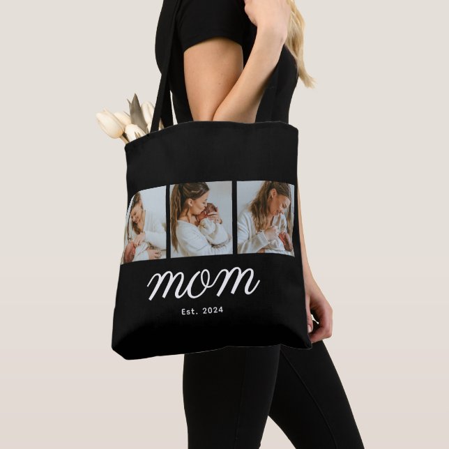 Mum Established Script Black 3 Photo Tote Bag (Close Up)
