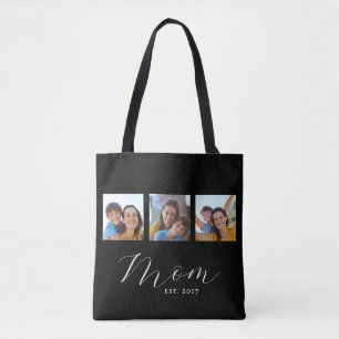 Mum Established Script Black 3 Photo Tote Bag