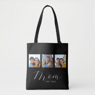 Mum Established Script Black 3 Photo Tote Bag