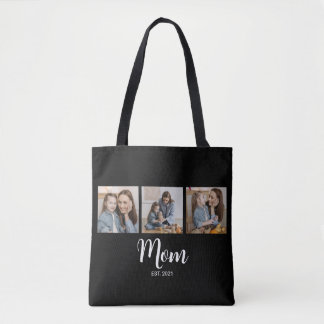 Mum Established Script Black 3 Photo Tote Bag