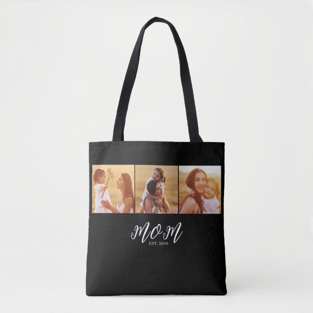Mum Established Script Black 3 Photo Tote Bag (Front)
