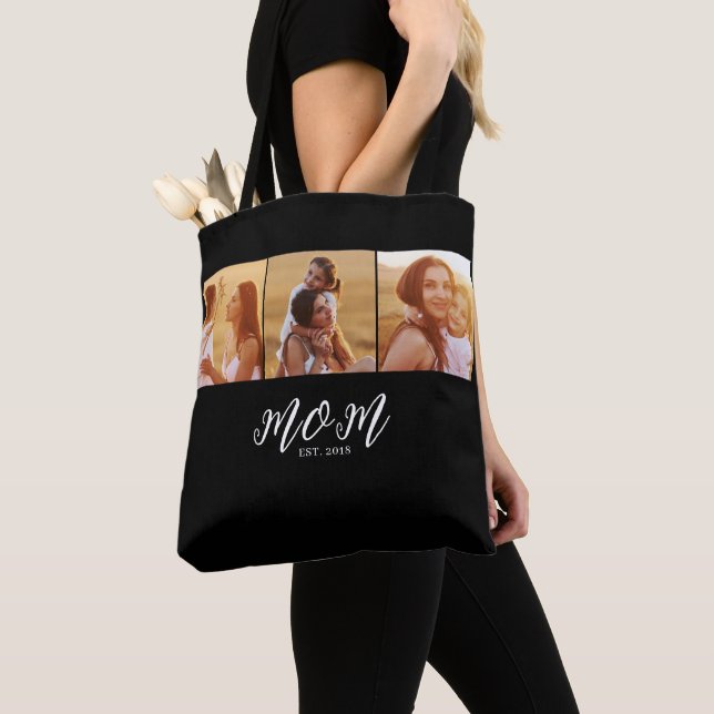 Mum Established Script Black 3 Photo Tote Bag (Close Up)
