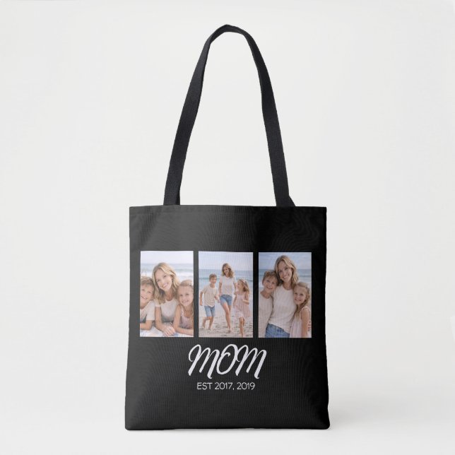 Mum Established Script Black 3 Photo Tote Bag (Front)