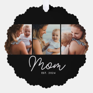 Mum Established Script Black 3 Photo Tree Decoration Card