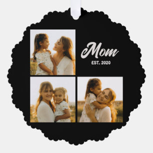 Mum Established Script Black 3 Photo Tree Decoration Card