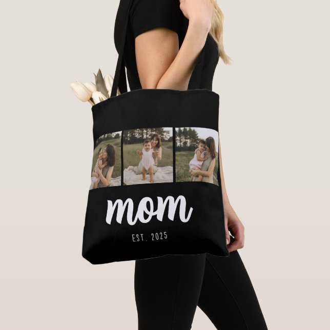 Mum Established Script Black 3 Photos Tote Bag (Close Up)