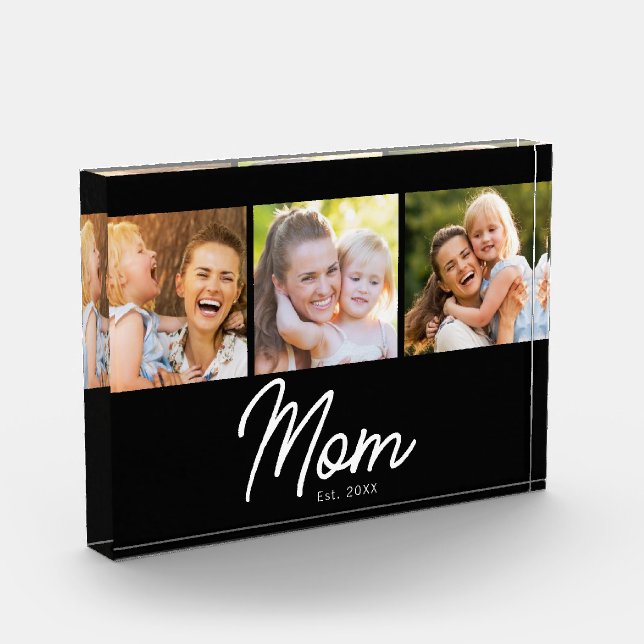 Mum Established Script Black 3 Picture Photo Block (Left)