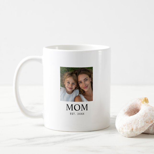 Mum Established Script Black Photo Coffee Mug (With Donut)