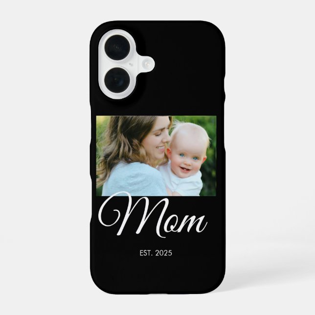 Mum Established Script Black Photo  iPhone 16 Case (Back)