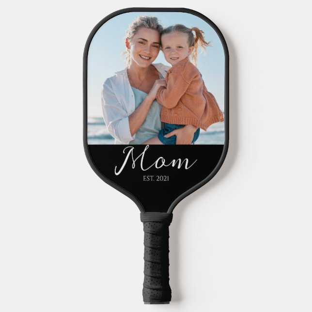 Mum Established Script Black Photo  Pickleball Paddle (Front)