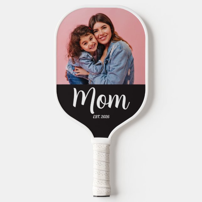 Mum Established Script Black Photo Pickleball Paddle (Front)