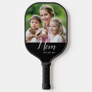 Mum Established Script Black Photo  Pickleball Paddle
