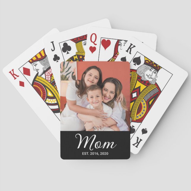 Mum Established Script Black Photo  Playing Cards (Back)