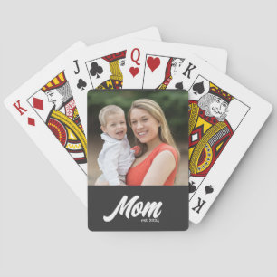 Mum Established Script Black Photo Playing Cards