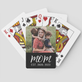 Mum Established Script Black Photo Playing Cards
