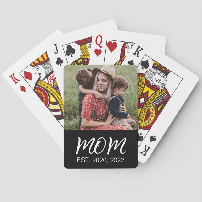 Mum Established Script Black Photo Playing Cards (Back)