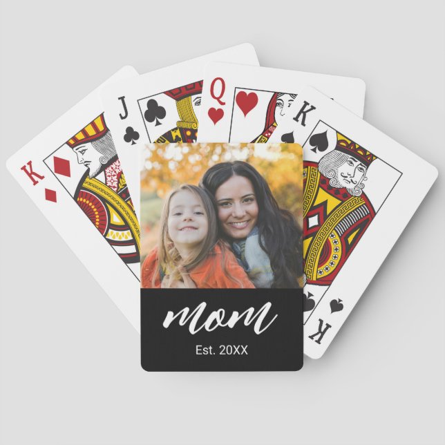 Mum Established Script Black Photo Playing Cards (Back)