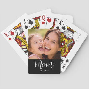 Mum Established Script Black Photo Playing Cards