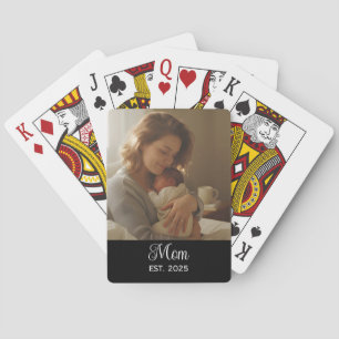 Mum Established Script Black Photo Playing Cards