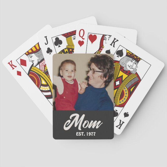 Mum Established Script Black Photo Playing Cards (Back)