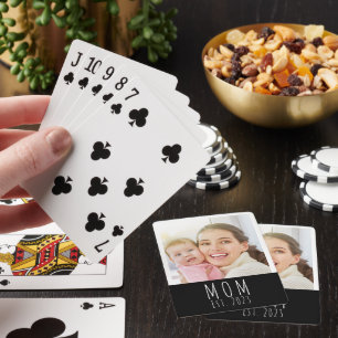 Mum Established Script Black Photo Playing Cards