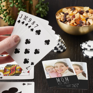 Mum Established Script Black Photo Playing Cards