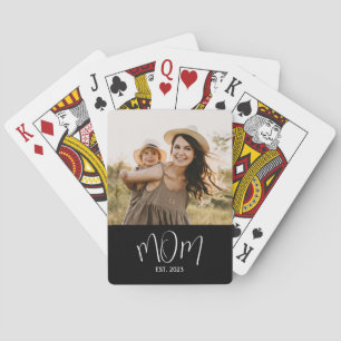 Mum Established Script Black Photo Playing Cards
