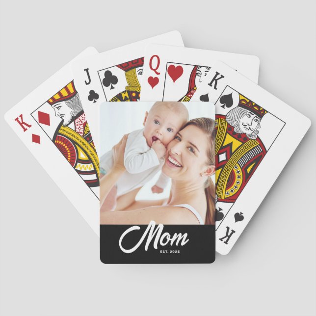Mum Established Script Black Photo Playing Cards (Back)