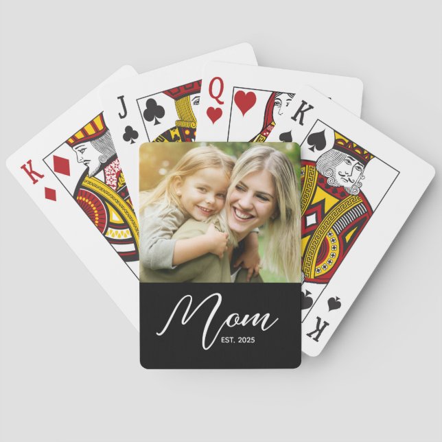 Mum Established Script Black Photo Playing Cards (Back)