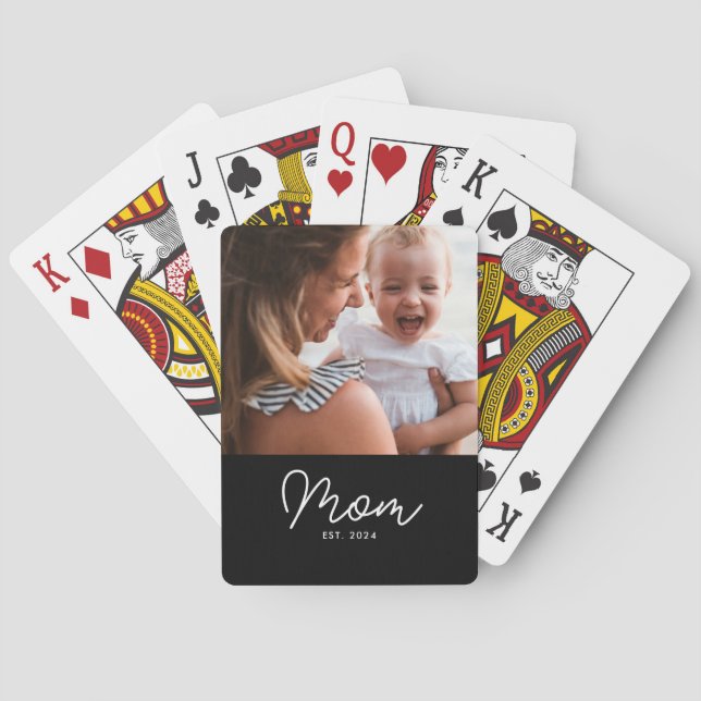Mum Established Script Black Photo Playing Cards (Back)