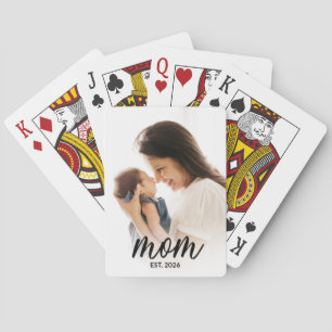 Mum Established Script Black Photo Playing Cards