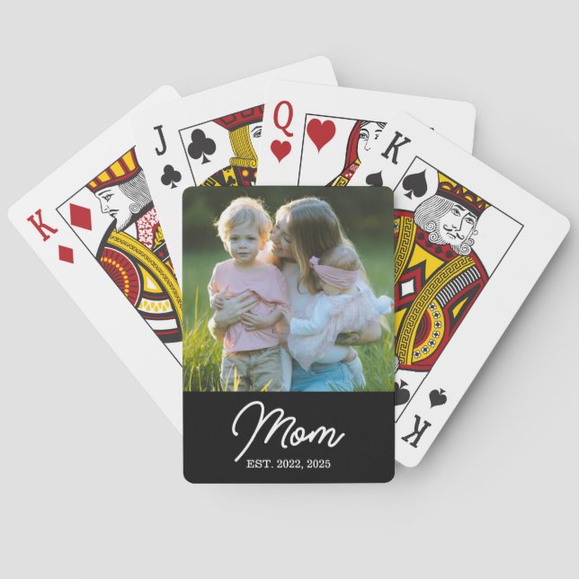 Mum Established Script Black Photo Playing Cards (Back)