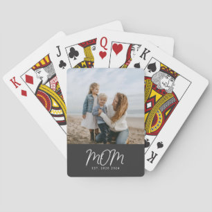 Mum Established Script Black Photo Playing Cards