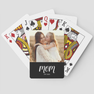 Mum Established Script Black Photo Playing Cards